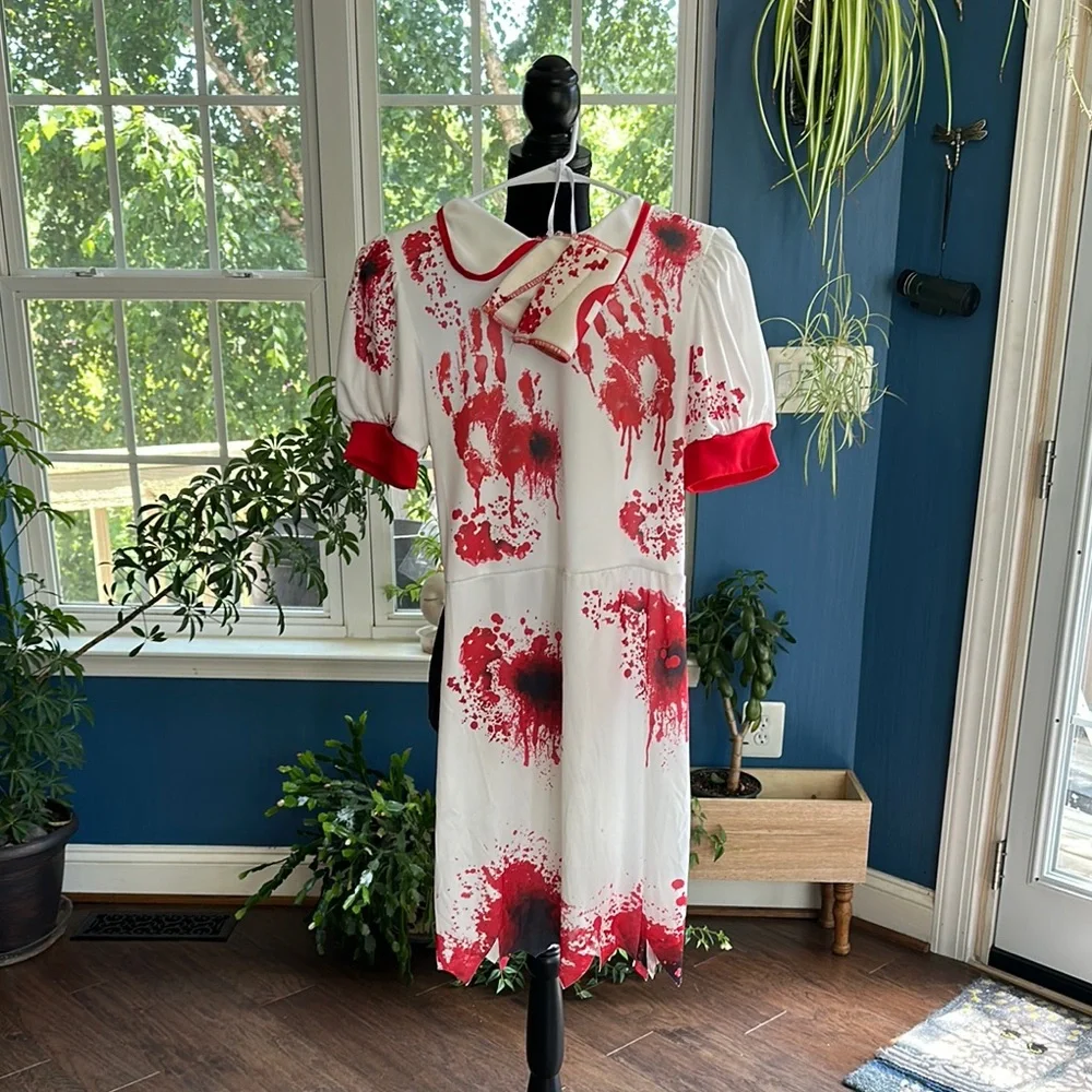 🩸👩🏽⚕️Girls Halloween “Bloody Nurse” Costume Dress – Spooky & Fun! - Picture 1 of 9